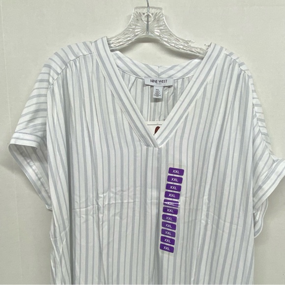 Nine West Jeans Women's XXL Woven V Neck Popover Top Stripe Blue & White Relaxed - Picture 4 of 13